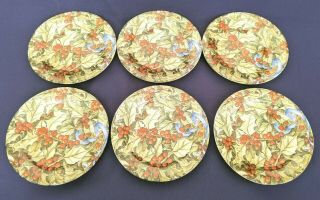 Set Of (6) Gien France - Le Houx - 6.  5 Inch Plates - Christmas Holly Berries