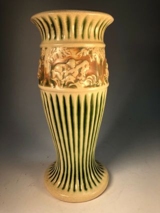 Roseville Donatello Tall Fluted Vase Rare Arts And Crafts Old Pottery