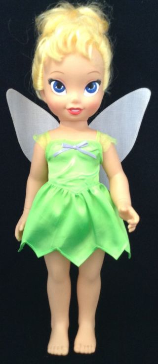 Disney Tinkerbell Tinker Bell 15 Inch Vinyl Doll 2002 Playmate Green Satin Dress