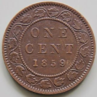 1859 - Wide 9 Over 8 Variety - Canada Canadian Large 1 Cent Victoria Coin
