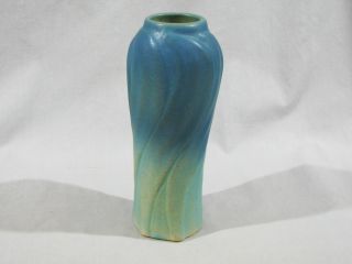 Vintage Van Briggle Swirl Leaf Vase - Blue On Blue - 7 "