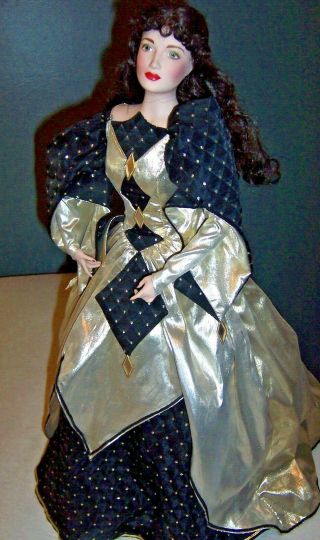 Franklin Heirloom Porcelain Doll The Queen Of Diamonds 22 " Good W/o Box