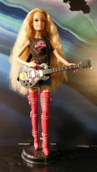 Custom Ooak Barbie Blonde Doll In Red Boots Hard Rock Cafe Guitar 2