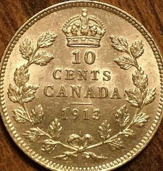 1913 Canada Silver 10 Cents Dime - Small Leaves Fantastic Example Close To Unc