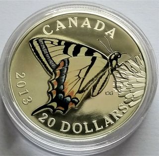 2013 Butterflies Of Canada Tiger Swallowtail $20 1 Oz.  9999 Silver Proof Coin.