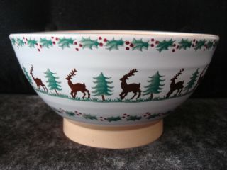 Nicholas Mosse Pottery Ireland " Reindeer " Pattern Large Bowl 9.  75 "