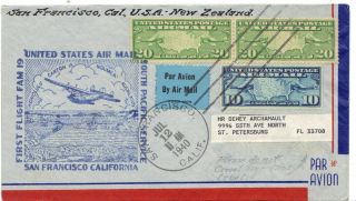 Us 1940 San Francisco To Zealand First Flight Franked Sc C7,  C9 Pair