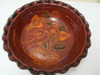 Ned Foltz Redware Pottery Tulips & Dove Bird 9 " Bowl 1998 Signed/dated