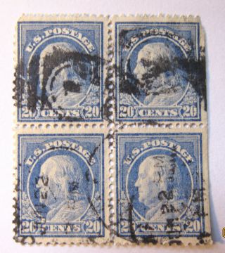 Classic 1914 U.  S.  Stamps 20¢ Block Of Four Scott 419 Ben Franklin Perf 12