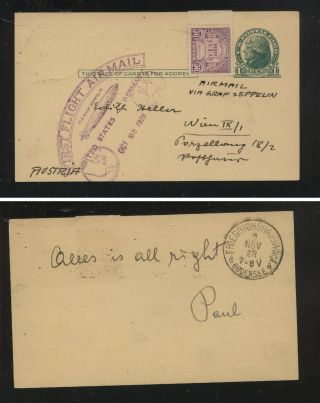 Us 570 On Graf Zeppelin Flight Card To Austria Stamp Not Cancelled Ms0531
