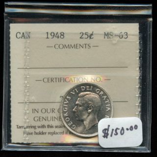 1948 Canada 25 Cents - Iccs Ms - 63