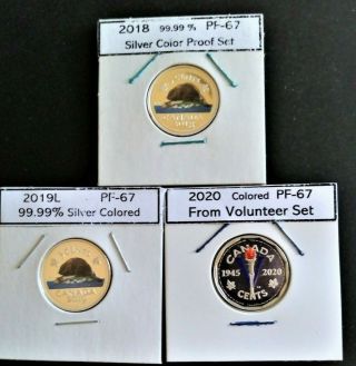 Canada Colored 5 Five Cents 2018 - 2019 - 2020 Proof 99,  99 Pure Fine Silver