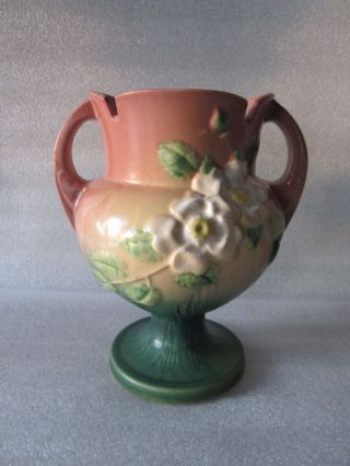 Rare Antique Roseville Art Pottery White Rose Terra Cotta Trophy Vase