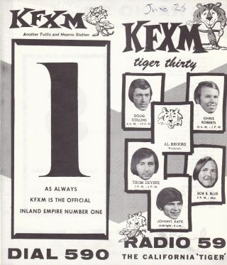 Kfxm San Bernardino Ca Top 40 Radio Music Survey 6 - 25 - 71 Bob B.  Blue Johnny Kaye