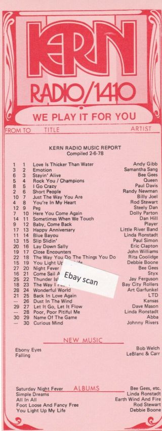 Kern Bakersfield Ca Top 40 Radio Music Survey 2 - 6 - 78