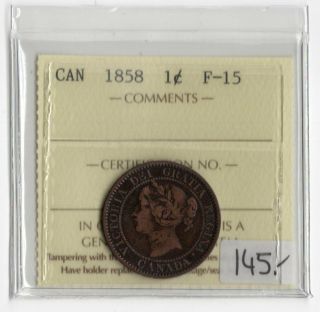 Canada Key Date 1858 Large Cent Iccs Certified F - 15 Xuv 707