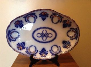 Antique Victorian Flow Blue Wood & Son Royal Semi Porcelain 14 1/4 " Platter