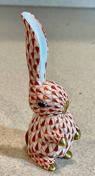 Herend Rust Fishnet Bunny Rabbit One Ear Up 5325 4 " Tall Mm