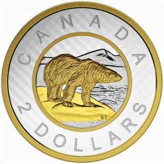 2015 Big Coin Series Gold Plated 5 Oz.  Pure Silver Two Dollars Polar Bear Toonie