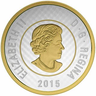 2015 Big Coin Series GOLD Plated 5 oz.  Pure SILVER TWO Dollars Polar Bear Toonie 2