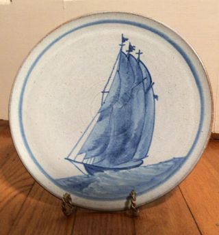 Rowantrees Pottery Blue Hill Maine Me Plate Nautical Ship Dishes 8.  5”