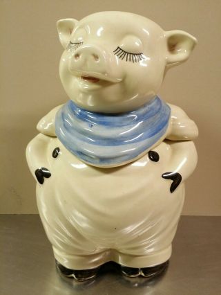 Vintage Shawnee Smiley Smiling Pig Cookie Jar,  Usa Blue Scarf Art Pottery C.  1942
