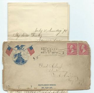1898 Spanish American War Cover To Uss Dixie Key West Florida Patriotic,  Letter