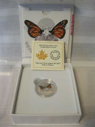2017 Rcm $3 Fine Silver Celebration Of Love Coloured Butterfly Coin With Crystal
