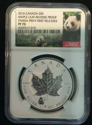 2016 Canadian Maple Leaf 1 Oz Silver Reverse Proof Panda Privy Pf 70