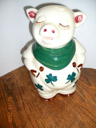 Shawnee Antique Smiley Pig Cookie Jar W/ Green Shamrocks U.  S.  A.