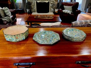 Vintage Green Paisley Chintz Plates Set Empire Ware Porcelain Co.  England