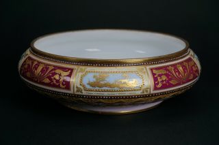 Royal Vienna Hand Painted Porcelain Bowl Gold Gilt Rich Red Light Blue Accents