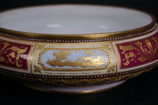 Royal Vienna Hand Painted Porcelain Bowl Gold Gilt Rich Red Light Blue Accents 2