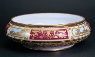 Royal Vienna Hand Painted Porcelain Bowl Gold Gilt Rich Red Light Blue Accents 3