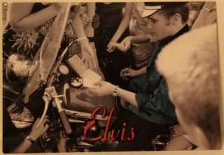Young Elvis Presley Signing Autographs Black & White With Green Shirt Postcard