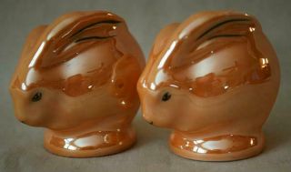 Noritake Figural Bunny Rabbit Salt & Pepper Shakers Glistening Tan Luster