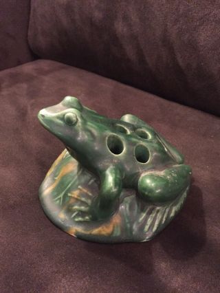 Vintage Pottery Flower Frog On Lily Pad Weller Peters And Reed Green Glaze
