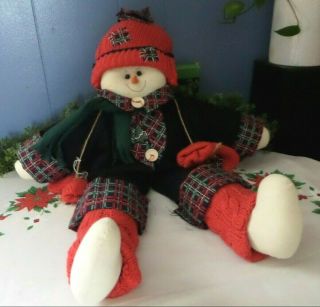 26 " Large Dressed Snowman Doll Folky Country Christmas Decor Chair Shelf Sitter
