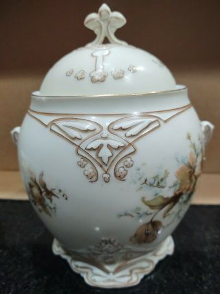 Ohme Silesia Clairon Old Ivory 73 Chocolate Rose Biscuit Jar Rare