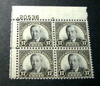 Us Plate Blocks Stamp Scott 697 Wilson 1931 Mnh C555