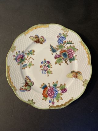 Herend Queen Victoria Dessert Plate 8” Luncheon Bread Butterfly Butterflies 518?