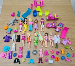 Polly Pocket Bundle Figures Mixed Bundle Clothes,  Chairs,  Accessories.