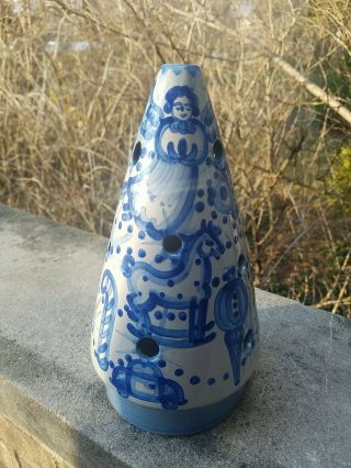 Rare Ma Hadley Pottery Christmas Tree Candle Shade Blue 10 " High Stoneware