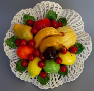 Vintage - Large - Capodimonte - Ceramic - Compote Bowl - Of - Fruit - Centerpiece - Bowl