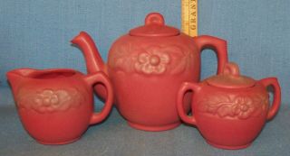 Van Briggle Vintage Mulberry Tea Pot Sugar & Creamer Floral Decor Excel No Res