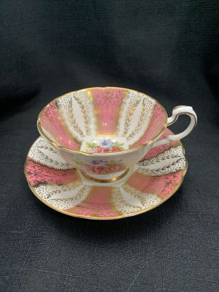 Wow Paragon Cup And Saucer F144d Pink,  White And Gold