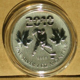 2010 Canada Maple Leaf Vancouver Olympics Hockey 1 Oz $5 Silver Coin Bu Capsule