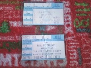 The Beatles Paul Mccartney 2 Concert Ticket Stubs 1990 World Tour Sequential 