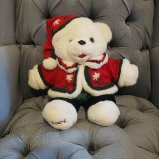 Snowflake Teddy 2004 Christmas Plush Boy Bear White Red Dandee Collectors Choice