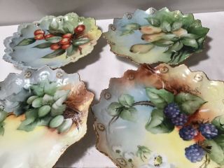 Antique M Z Austria 4 Dessert Plates Hand Made/painted Signed Fruit Multicolor